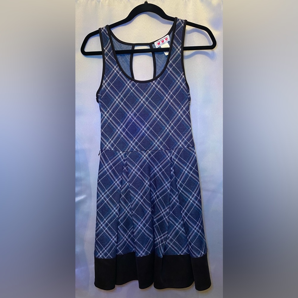 Three Pink Hearts Blue and Black Dress